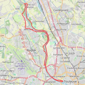 Itinéraire La Garonne de Toulouse vers Blagnac, distance, dénivelé, altitude, carte, profil, trace GPS