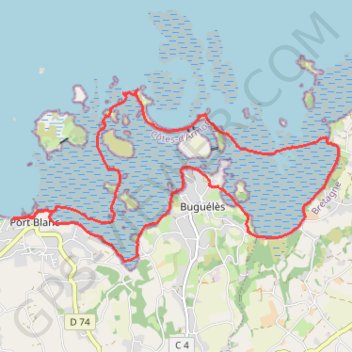 Itinéraire Rando sur l'estran au départ de Port Blanc, distance, dénivelé, altitude, carte, profil, trace GPS