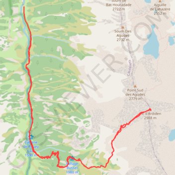 Itinéraire Ardiden par le refuge Russell, distance, dénivelé, altitude, carte, profil, trace GPS