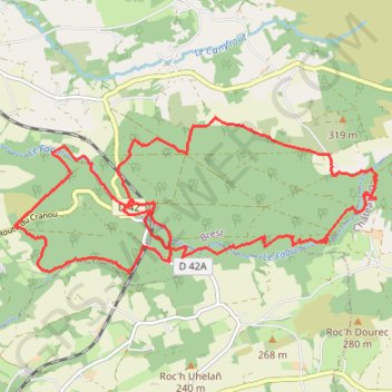 Itinéraire Forêt du Cranou, distance, dénivelé, altitude, carte, profil, trace GPS