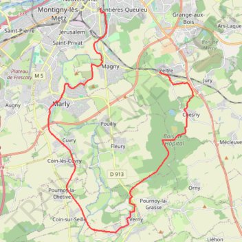 Itinéraire Vélo : Peltre - Verny - Marly - Magny - Metz-Sablon, distance, dénivelé, altitude, carte, profil, trace GPS