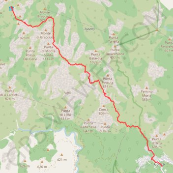 Itinéraire GR20, de Conca à I Paliri, distance, dénivelé, altitude, carte, profil, trace GPS