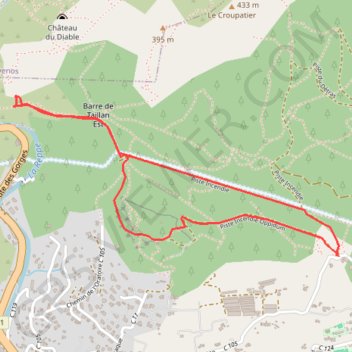 Itinéraire Oppidum de La Courtine - Grotte du Patrimoine - Barre de Tallian, distance, dénivelé, altitude, carte, profil, trace GPS