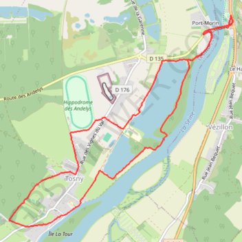 Itinéraire Marche nordique tour de Tosny, distance, dénivelé, altitude, carte, profil, trace GPS