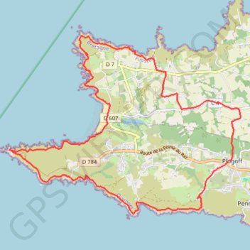 Itinéraire Pointes du Raz et du Van depuis Plogoff, distance, dénivelé, altitude, carte, profil, trace GPS