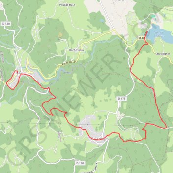 Itinéraire Aubazines - Lac du Coiroux par le Chemin des Moines, distance, dénivelé, altitude, carte, profil, trace GPS