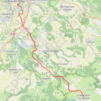 Itinéraire Le-Puy-en-Velay - Monastier-sur-Gazeille, distance, dénivelé, altitude, carte, profil, trace GPS