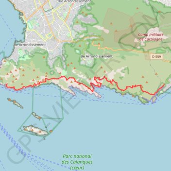 Itinéraire La grande traversée des Calanques, distance, dénivelé, altitude, carte, profil, trace GPS
