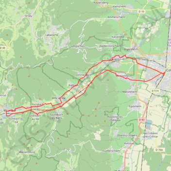 Itinéraire Colmar-Munster-Colmar, distance, dénivelé, altitude, carte, profil, trace GPS