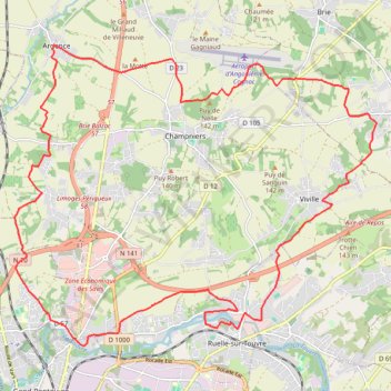 Itinéraire Boucle Ruelle-sur-Touvre / Champniers / Argence, distance, dénivelé, altitude, carte, profil, trace GPS