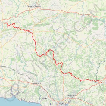 Itinéraire GR38 De Châteauneuf-du-Faou (Finistère) à Baud (Morbihan), distance, dénivelé, altitude, carte, profil, trace GPS