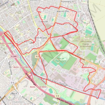 Itinéraire Reims - Entrainement semi ou marathon, distance, dénivelé, altitude, carte, profil, trace GPS