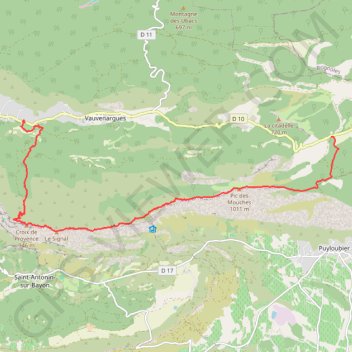 Itinéraire Puit d'Auzon - Pic des Mouches - Croix de Provence - Cabassol, distance, dénivelé, altitude, carte, profil, trace GPS