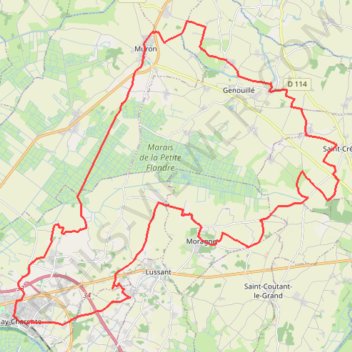 Itinéraire Tonnay Charente vers St Crepin, distance, dénivelé, altitude, carte, profil, trace GPS