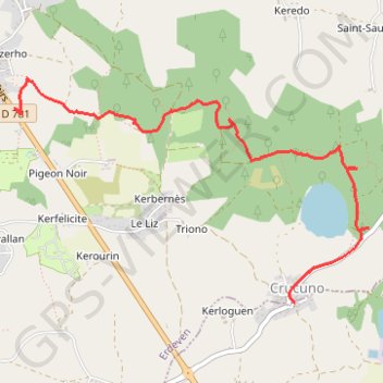 Itinéraire Des alignements de Kerzerho au dolmen de Crucuno, distance, dénivelé, altitude, carte, profil, trace GPS