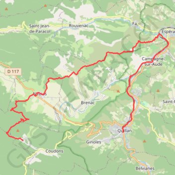 Itinéraire Quillan / Espéraza, distance, dénivelé, altitude, carte, profil, trace GPS