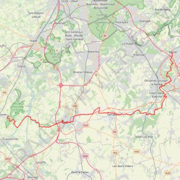 Itinéraire GR 121 - Variante Nivelles - 2024-07-13, distance, dénivelé, altitude, carte, profil, trace GPS