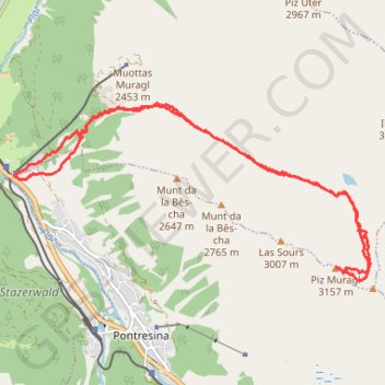 Itinéraire Piz Muralg, distance, dénivelé, altitude, carte, profil, trace GPS