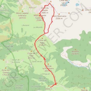 Itinéraire Cime du diable (via capelet supérieur), distance, dénivelé, altitude, carte, profil, trace GPS