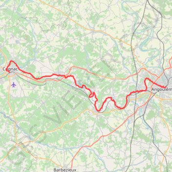 Itinéraire Au fil de la Charente de Cognac à Angoulême, distance, dénivelé, altitude, carte, profil, trace GPS