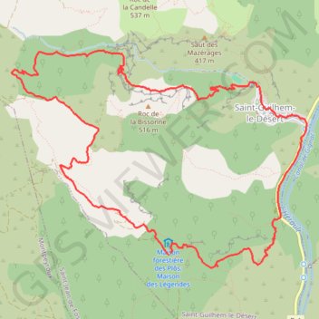 Itinéraire Les Plos - Saint Guilhem - Les Fenestrettes, distance, dénivelé, altitude, carte, profil, trace GPS