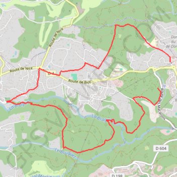 Itinéraire Brague - Valbonne, distance, dénivelé, altitude, carte, profil, trace GPS