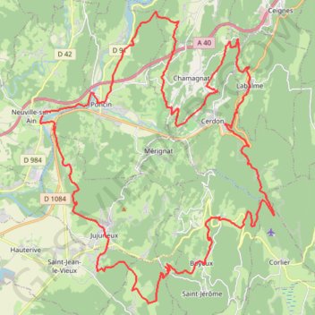 Itinéraire Tour de la vallée de l'Ain au Pays de Cerdon (Ain), distance, dénivelé, altitude, carte, profil, trace GPS
