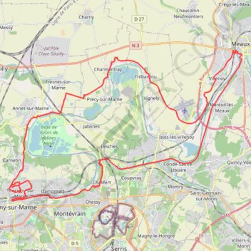 Itinéraire Meaux par le canal de l'Ourcq, distance, dénivelé, altitude, carte, profil, trace GPS