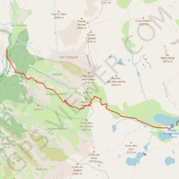 Itinéraire Pont du Countet - Refuge des Merveilles, distance, dénivelé, altitude, carte, profil, trace GPS