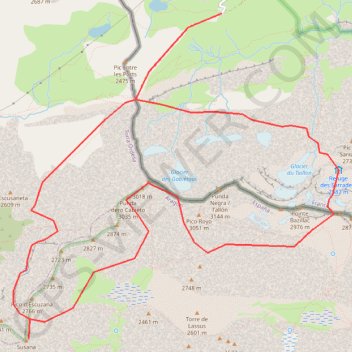 Itinéraire Escuzana et Gabiétous depuis le col des Tentes, distance, dénivelé, altitude, carte, profil, trace GPS