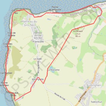 Itinéraire Cap gris nez, distance, dénivelé, altitude, carte, profil, trace GPS