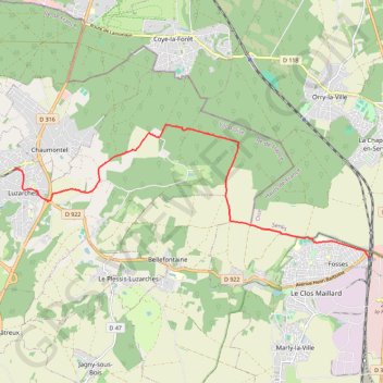 Itinéraire De Fosses à Luzarches, distance, dénivelé, altitude, carte, profil, trace GPS
