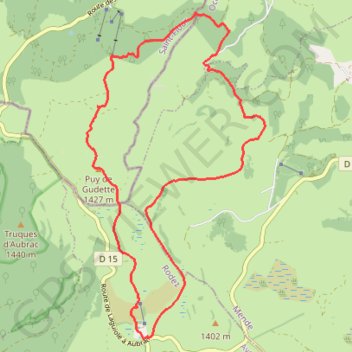 Itinéraire Aubrac - Puy de Gudette (15.3km, D+487m), distance, dénivelé, altitude, carte, profil, trace GPS