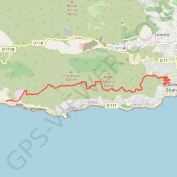 Itinéraire Ajaccio Le sentier des crêtes, distance, dénivelé, altitude, carte, profil, trace GPS