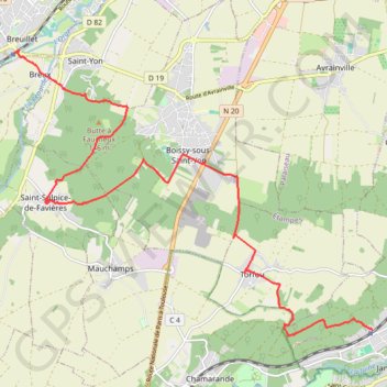 Itinéraire Saint Sulpice de Favières, l'une des plus belles églises de l'Ile de France, distance, dénivelé, altitude, carte, profil, trace GPS