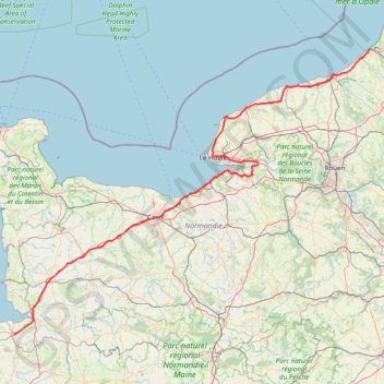 Itinéraire Treport Mont saint Michel, distance, dénivelé, altitude, carte, profil, trace GPS