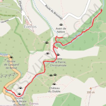 Itinéraire Grottes du Destel, distance, dénivelé, altitude, carte, profil, trace GPS
