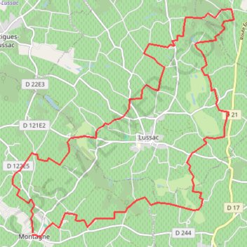 Itinéraire Montagne - lussac, distance, dénivelé, altitude, carte, profil, trace GPS