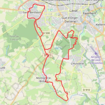 Itinéraire De Saint-Berthevin à Nuillé-sur-Vicoin et retour par le Bois de l'Huisserie, distance, dénivelé, altitude, carte, profil, trace GPS