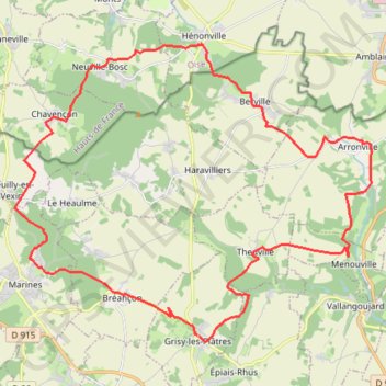 Itinéraire Grisy-Hénonville-Grisy, distance, dénivelé, altitude, carte, profil, trace GPS