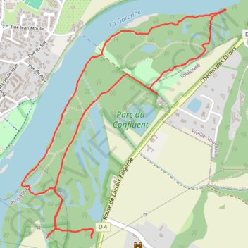 Itinéraire Le tour du parc du confluent à Lacroix Falgarde, distance, dénivelé, altitude, carte, profil, trace GPS