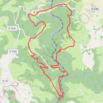 Itinéraire Autour de Najac, distance, dénivelé, altitude, carte, profil, trace GPS