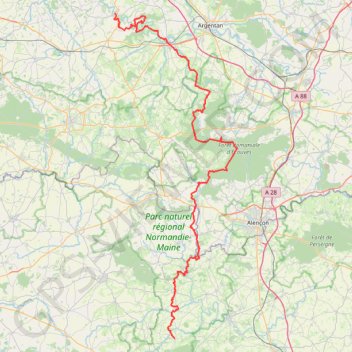 Itinéraire GR36 De Putanges-Pont-Ecrepin (Orne) à Mont-Saint-Jean (Sarthe), distance, dénivelé, altitude, carte, profil, trace GPS