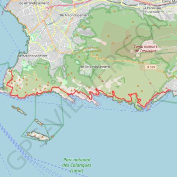 Itinéraire Traversée des Calanques Marseille - Cassis, distance, dénivelé, altitude, carte, profil, trace GPS