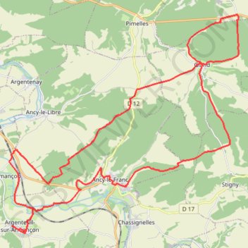 Itinéraire Circuit argenteuil sur armençon, distance, dénivelé, altitude, carte, profil, trace GPS