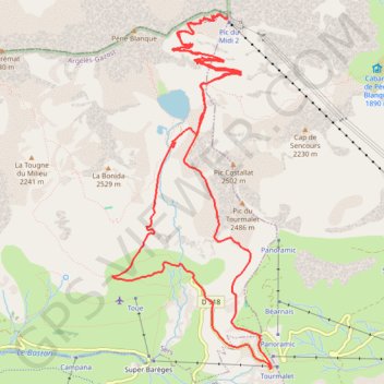 Itinéraire Pic de MIDI de Bigorre, distance, dénivelé, altitude, carte, profil, trace GPS