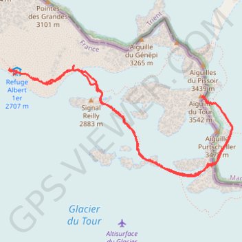 Itinéraire Aiguille du Tour, distance, dénivelé, altitude, carte, profil, trace GPS