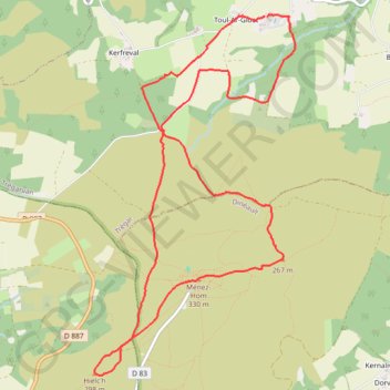 Itinéraire Menez Hom, distance, dénivelé, altitude, carte, profil, trace GPS