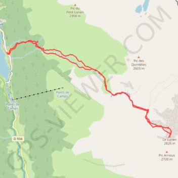 Itinéraire Le Lurien depuis Fabrèges, distance, dénivelé, altitude, carte, profil, trace GPS