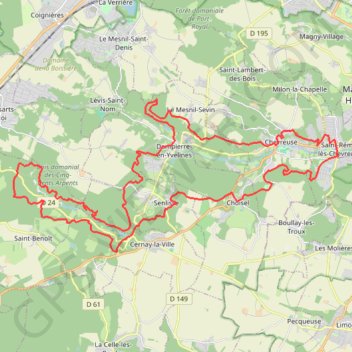 Itinéraire Ascension à Chevreuse vers les Vaux de Cernay, distance, dénivelé, altitude, carte, profil, trace GPS